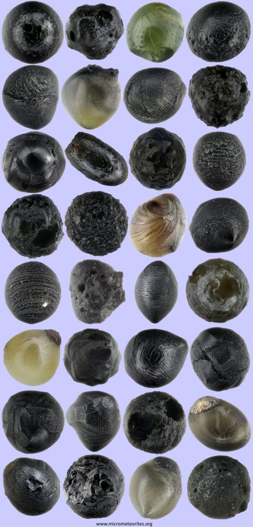 32 verschiedene Mikrometeorite (kosmische Spherulen)