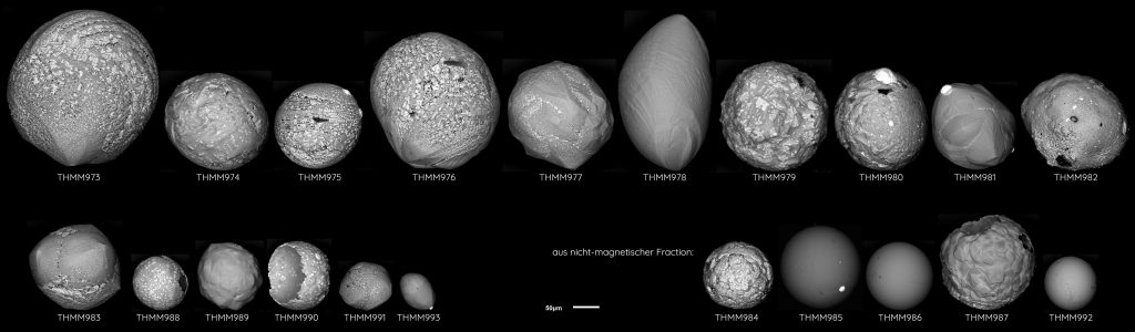 elektronenmikroskopische Bilder der gefundenen Mikrometeorite