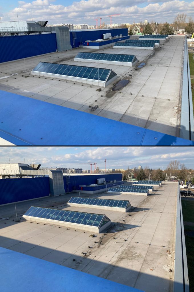 IKEA-Dach vor und nach der Trocknung