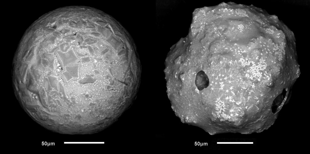 BSE-Bilder zweiter verschiedener Mikrometeorite des Typs PO